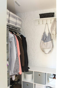 Create a pretty and organized front entry closet with these simple small closet organization idea