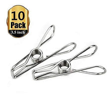Load image into Gallery viewer, Featured yamde 10 pack 3 5 inch big heavy duty stainless steel wire clips for drying on clothesline clothespins hanging clip hooks for home laundry office use