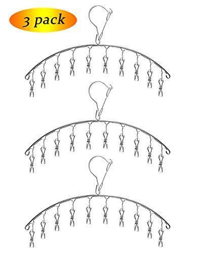 Get hamek 3 pack stainless steel clothes drying rack 10 clips metal clothespins portable laundry drying rack clothes hanger