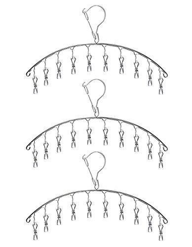 Featured 3 pack stainless steel laundry drying rack clothes hanger with 10 clips for drying socks drying towels diapers bras baby clothes underwear socks gloves