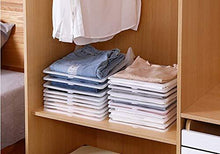 Load image into Gallery viewer, Get closet mess killer l foldable stackable folded t shirt clothing organizer l fold sort laundry system l for drawers dresser shelves suitcase wardrobe cabinets l large jeans pants pack of 5