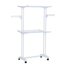 Load image into Gallery viewer, Buy now yubelles 2 tier rolling clothes drying rack collapsible laundry dryer hanger foldable durable hanging rods indoor outdoor use white