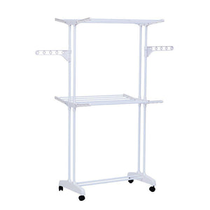 Buy now yubelles 2 tier rolling clothes drying rack collapsible laundry dryer hanger foldable durable hanging rods indoor outdoor use white