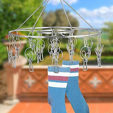 Load image into Gallery viewer, Explore stainless steel clothes drying racks laundry drip hanger laundry clothesline hanging rack set of 24 clothespins for drying clothes towels underwear lingerie socks