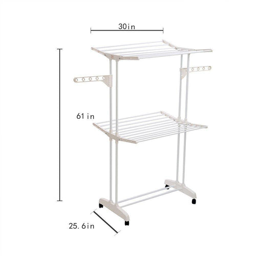 Budget friendly yubelles 2 tier rolling clothes drying rack collapsible laundry dryer hanger foldable durable hanging rods indoor outdoor use white