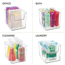 Load image into Gallery viewer, Related mdesign plastic open front bathroom storage organizer basket bin for cabinets shelves countertops bedroom kitchen laundry room closet garage 8 wide 4 pack clear