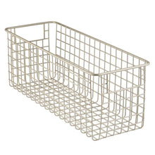 Load image into Gallery viewer, On amazon mdesign farmhouse decor metal wire food storage organizer bin basket with handles for kitchen cabinets pantry bathroom laundry room closets garage 16 x 6 x 6 4 pack satin