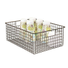 Load image into Gallery viewer, Products mdesign farmhouse decor metal wire food organizer storage bin baskets with handles for kitchen cabinets pantry bathroom laundry room closets garage 8 pack bronze