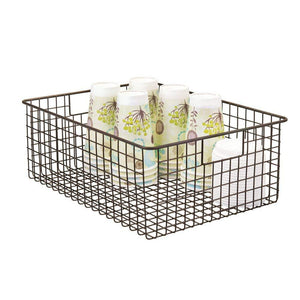 Exclusive mdesign farmhouse decor metal wire food organizer storage bin baskets with handles for kitchen cabinets pantry bathroom laundry room closets garage 4 pack bronze