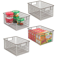 Load image into Gallery viewer, Buy now mdesign farmhouse decor metal wire food storage organizer bin basket with handles for kitchen cabinets pantry bathroom laundry room closets garage 12 x 9 x 6 4 pack bronze