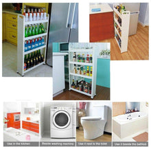 Load image into Gallery viewer, Related baoyouni slim slide out rolling storage cart tower narrow space organizer rack with wheels for laundry bathroom kitchen living room 4 tier