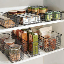 Load image into Gallery viewer, Discover the mdesign farmhouse decor metal wire food storage organizer bin basket with handles for kitchen cabinets pantry bathroom laundry room closets garage 16 x 6 x 6 8 pack bronze