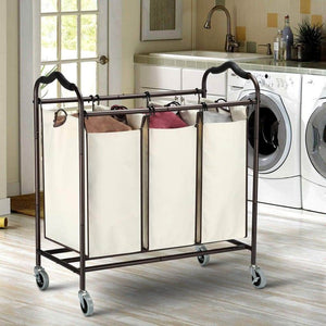 Home bbshoping organizer laundry hamper cart dirty clothes organibbshoping zer for bathroom bedroom utility room powder coated beige