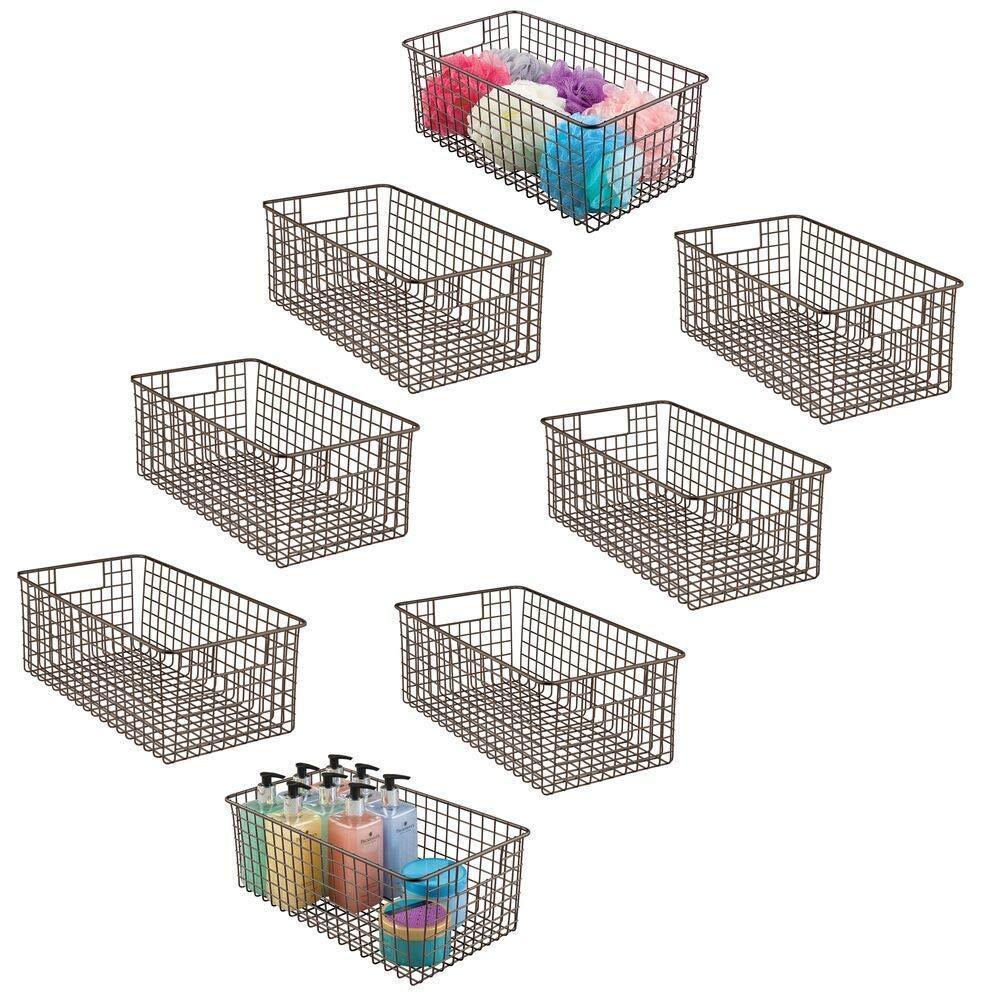 Amazon mdesign farmhouse decor metal wire bathroom organizer storage bin basket for cabinets shelves countertops bedroom kitchen laundry room closet garage 16 x 9 x 6 in 8 pack bronze