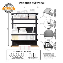 Load image into Gallery viewer, Online shopping magnetic fridge spice rack organizer large with 6 utility hooks 4 tier mounted storage paper towel roll holder multi use kitchen rack shelves pantry wall laundry room garage matte black
