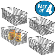 Load image into Gallery viewer, Storage mdesign farmhouse decor metal wire food organizer storage bin basket with handles for kitchen cabinets pantry bathroom laundry room closets garage 16 x 9 x 6 in 4 pack matte black