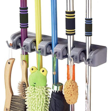 Load image into Gallery viewer, Best seller  shsycer mop and broom holder wall mounted garden storage rack 5 position with 6 hooks garage holds up to 11 tools for garage garden kitchen laundry offices
