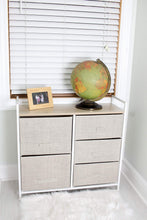 Load image into Gallery viewer, Products east loft storage cube dresser organizer for closet nursery bathroom laundry or bedroom 5 fabric drawers solid wood top durable steel frame natural