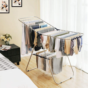 Selection songmics stainless steel clothes drying rack bonus sock clips foldable for easy storage gullwing space saving laundry rack ullr52bu