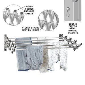 Purchase stainless steel wall mount laundry drying rack retractable fold away clothes dry racks easy to install design 22 5 linear ft 60 lb capacity extended size 34 x 24 x 8 5