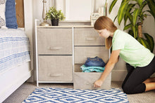 Load image into Gallery viewer, Save east loft storage cube dresser organizer for closet nursery bathroom laundry or bedroom 5 fabric drawers solid wood top durable steel frame natural